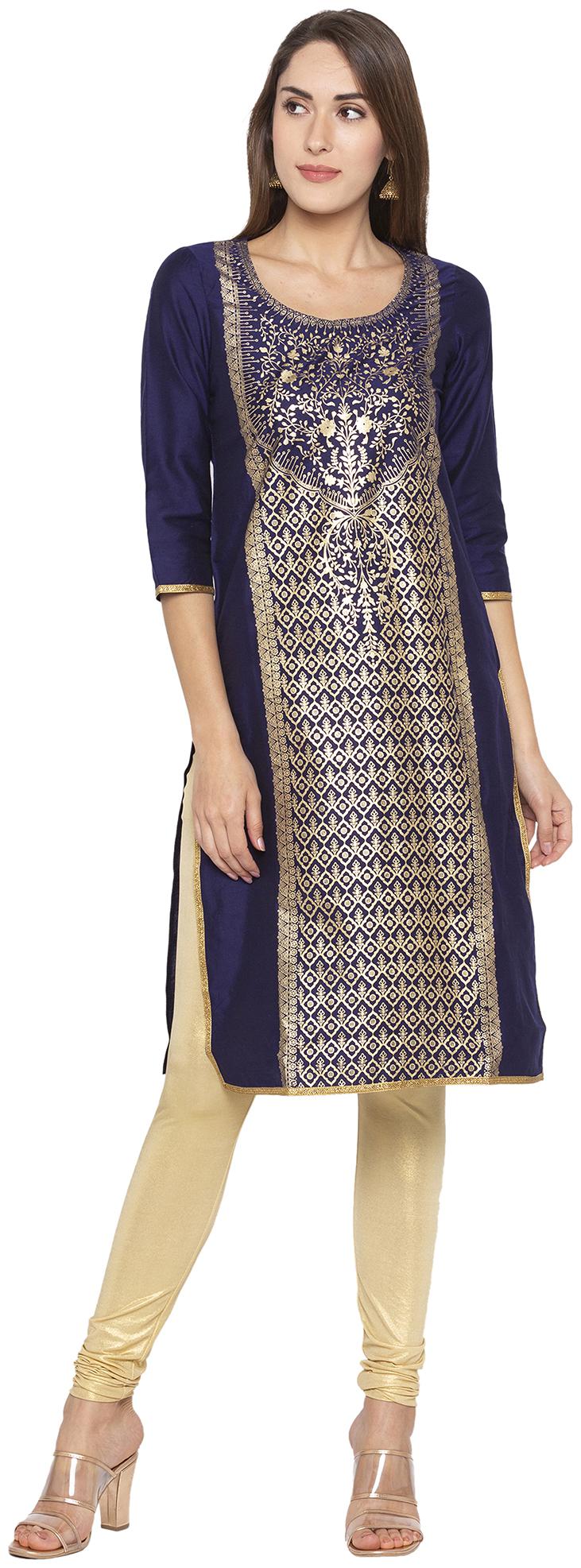 

Globus Women Navy Blue Printed Straight Kurta