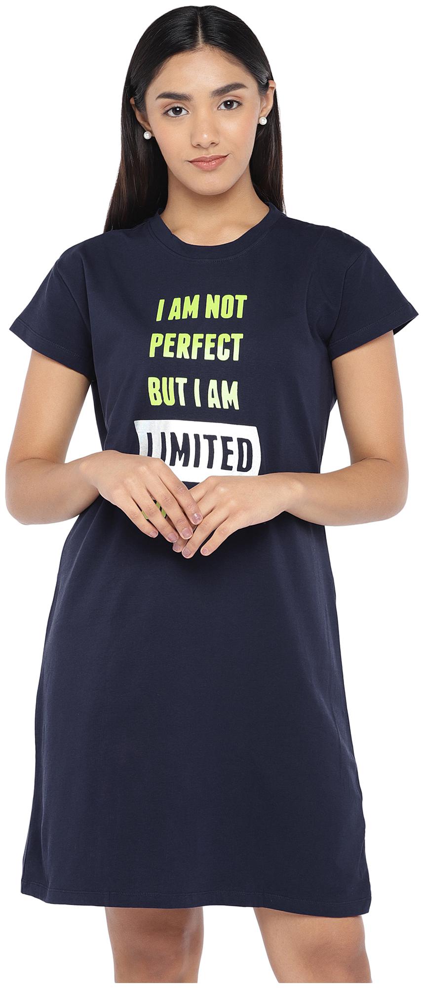 

Globus Cotton Printed Navy Blue Color T Shirt Dress For Women