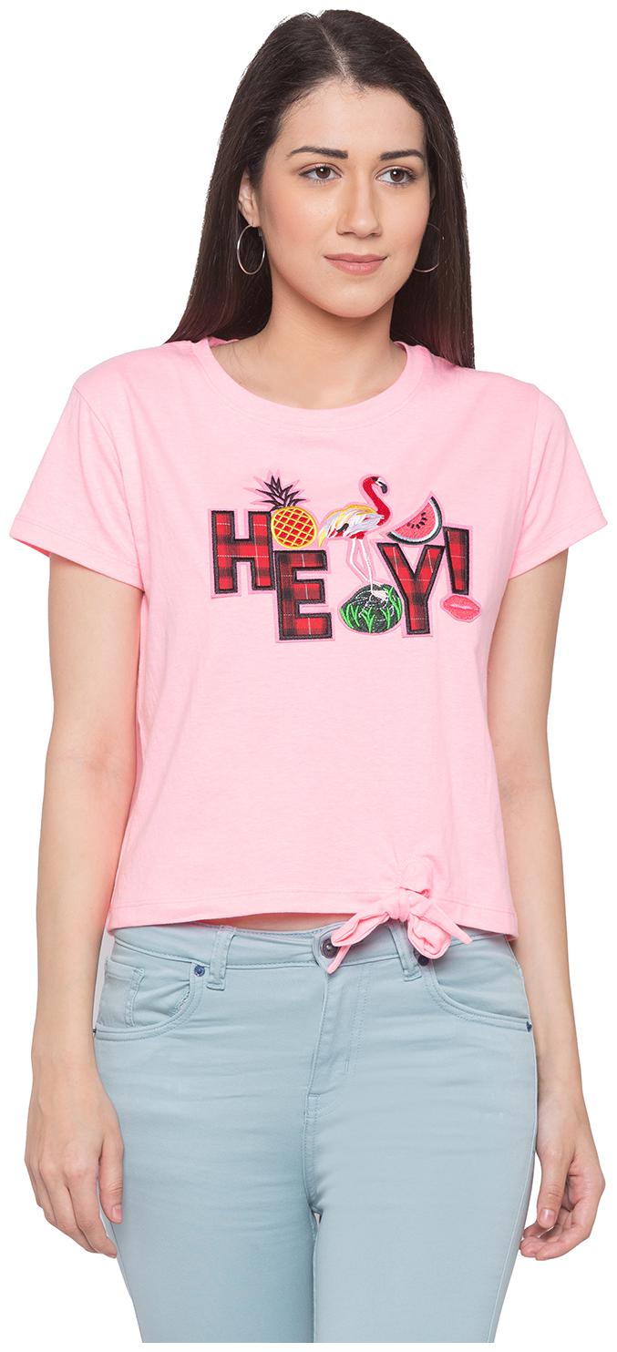 

Globus Women Pink Regular fit Round neck Cotton T shirt