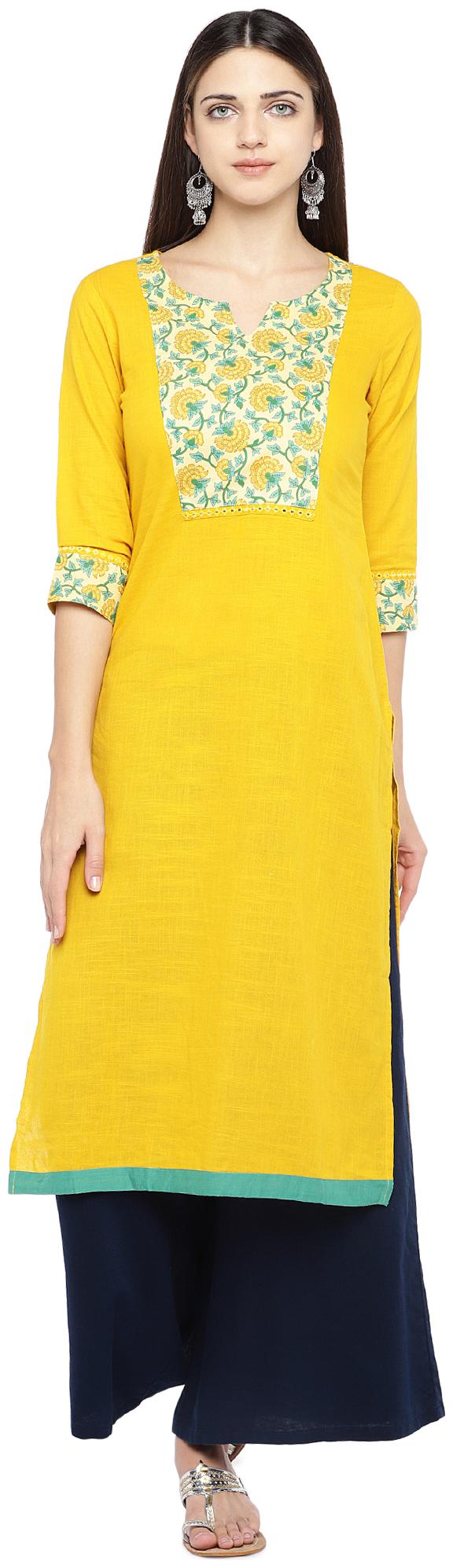 

Globus Women Mustard Floral Straight Kurta