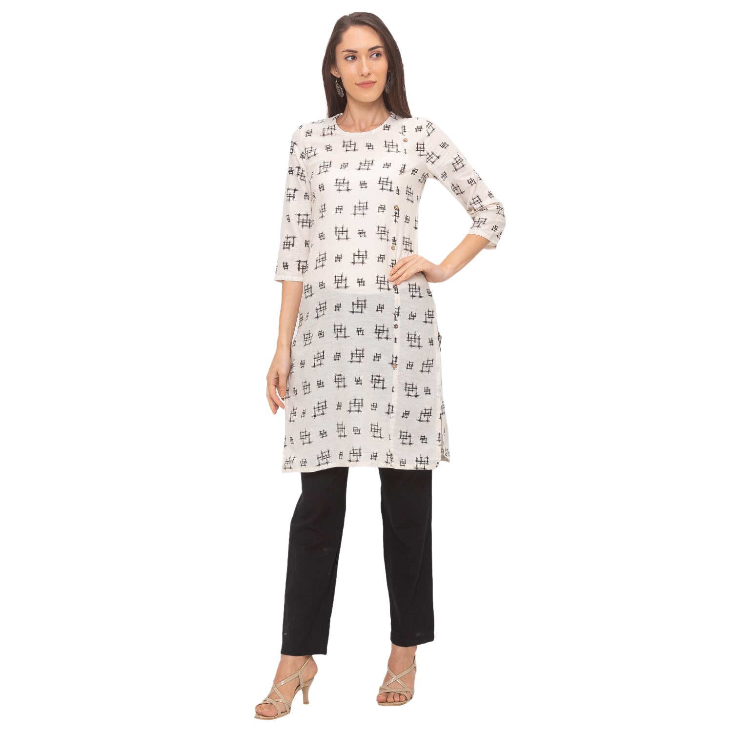 

Globus Women Cream Printed Straight Kurta