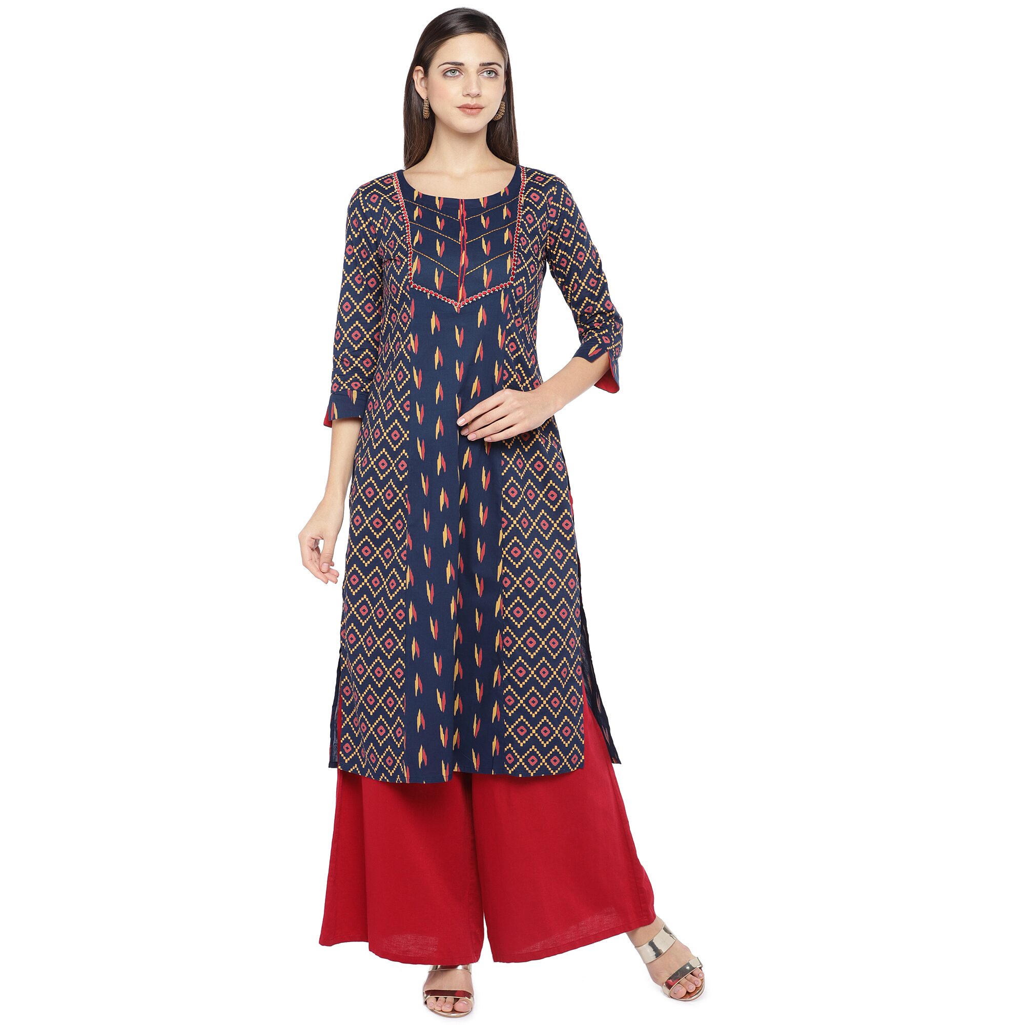

Globus Women Navy Blue Printed Straight Kurta