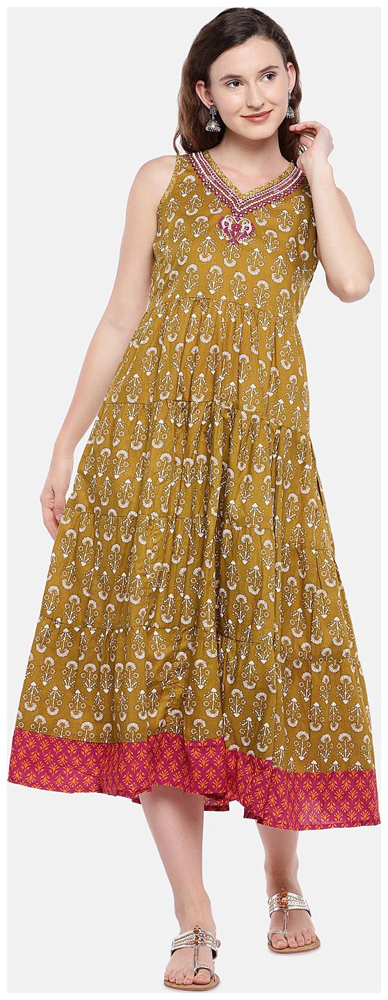 

Globus Yellow Printed A-line dress