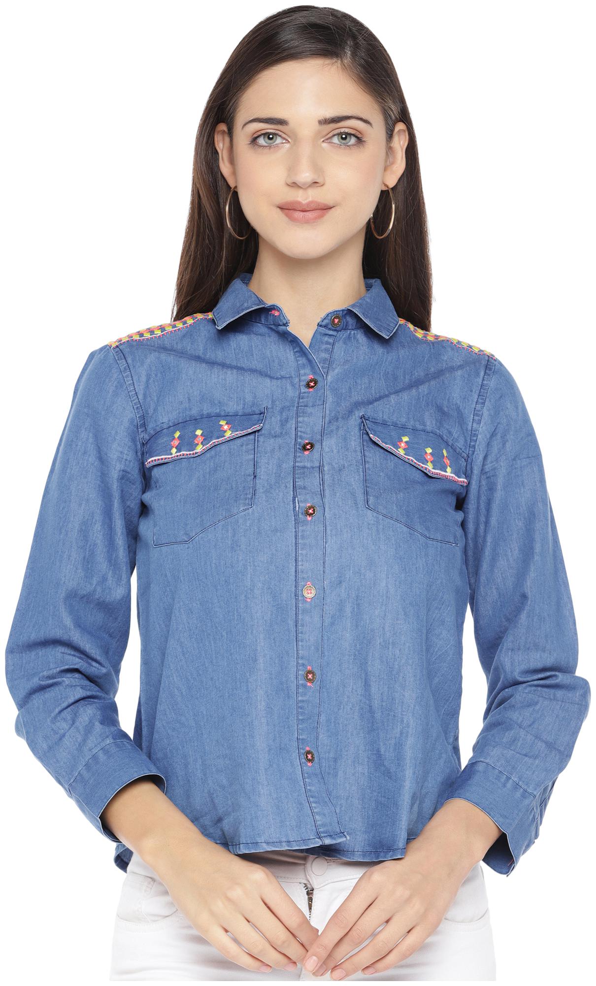

Globus Women Blue Solid Regular Fit Shirt