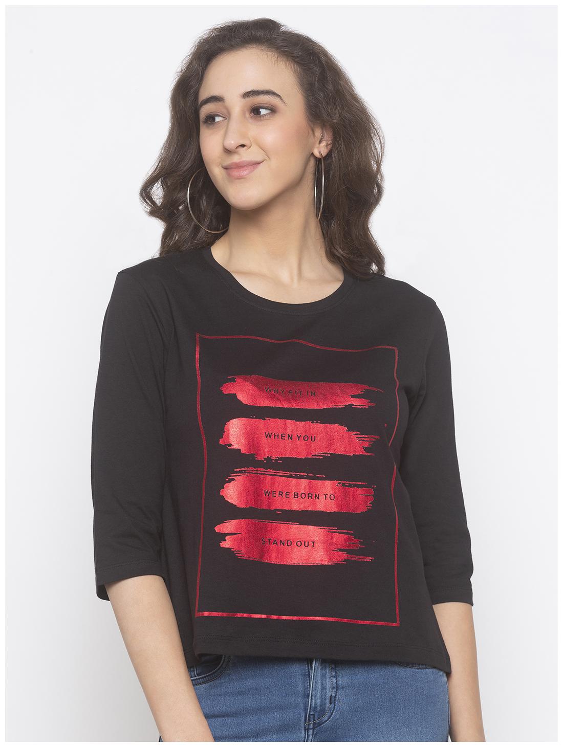 

Globus Women Black Regular fit Round neck Cotton T shirt