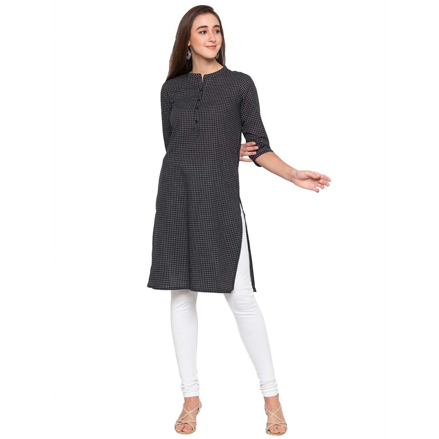 

Globus Women Black Checkered Straight Kurta