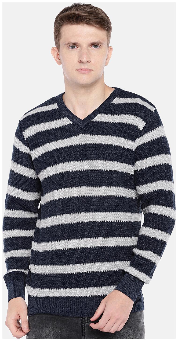 

Globus Men Blue Grey V neck Pullover