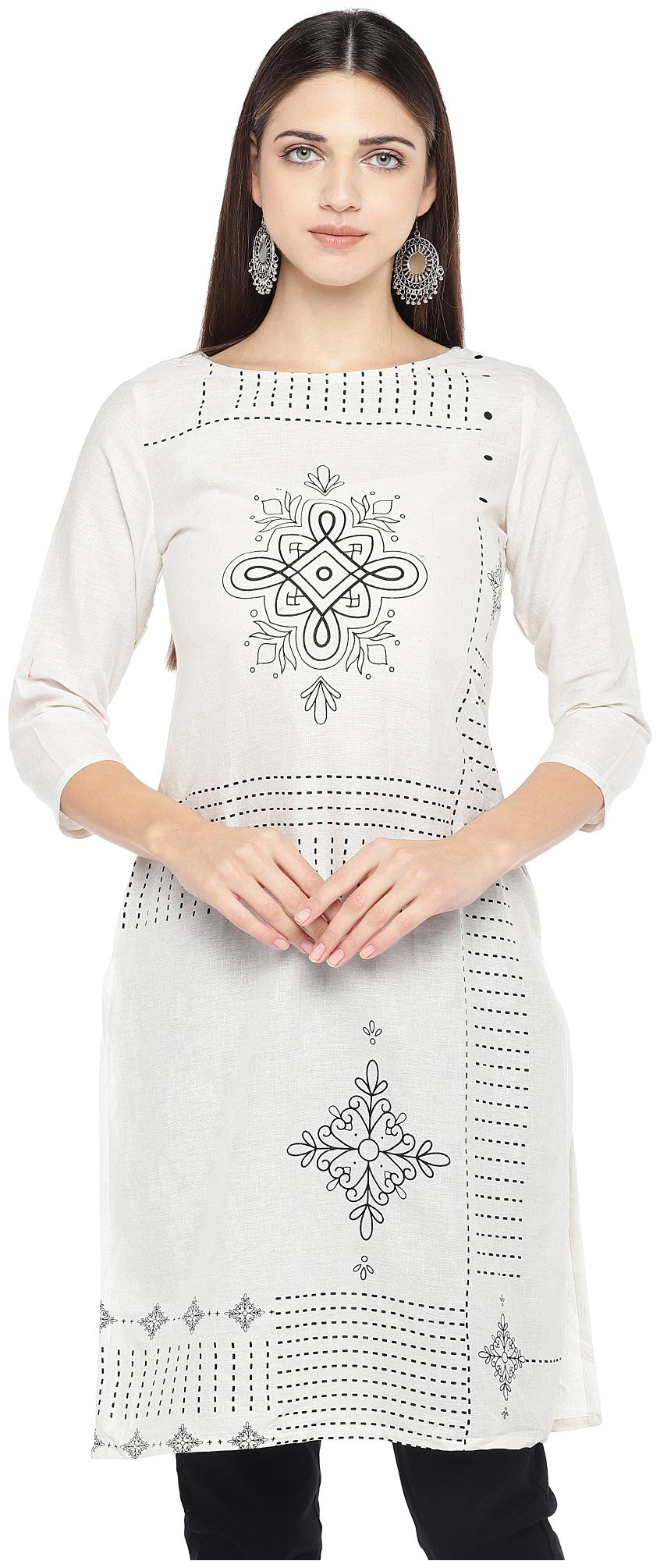 

Globus Women White Printed Straight Kurta