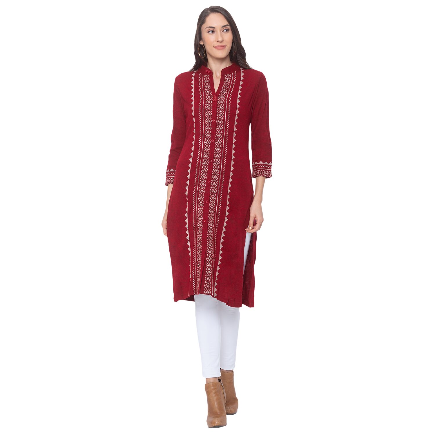 

Globus Women Red Printed Straight Kurta