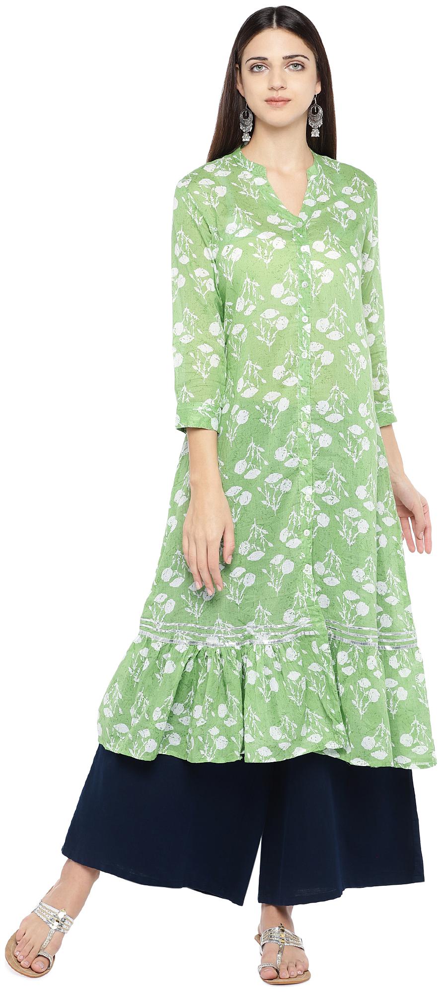

Globus Cotton Floral Green Color Kurta For Women