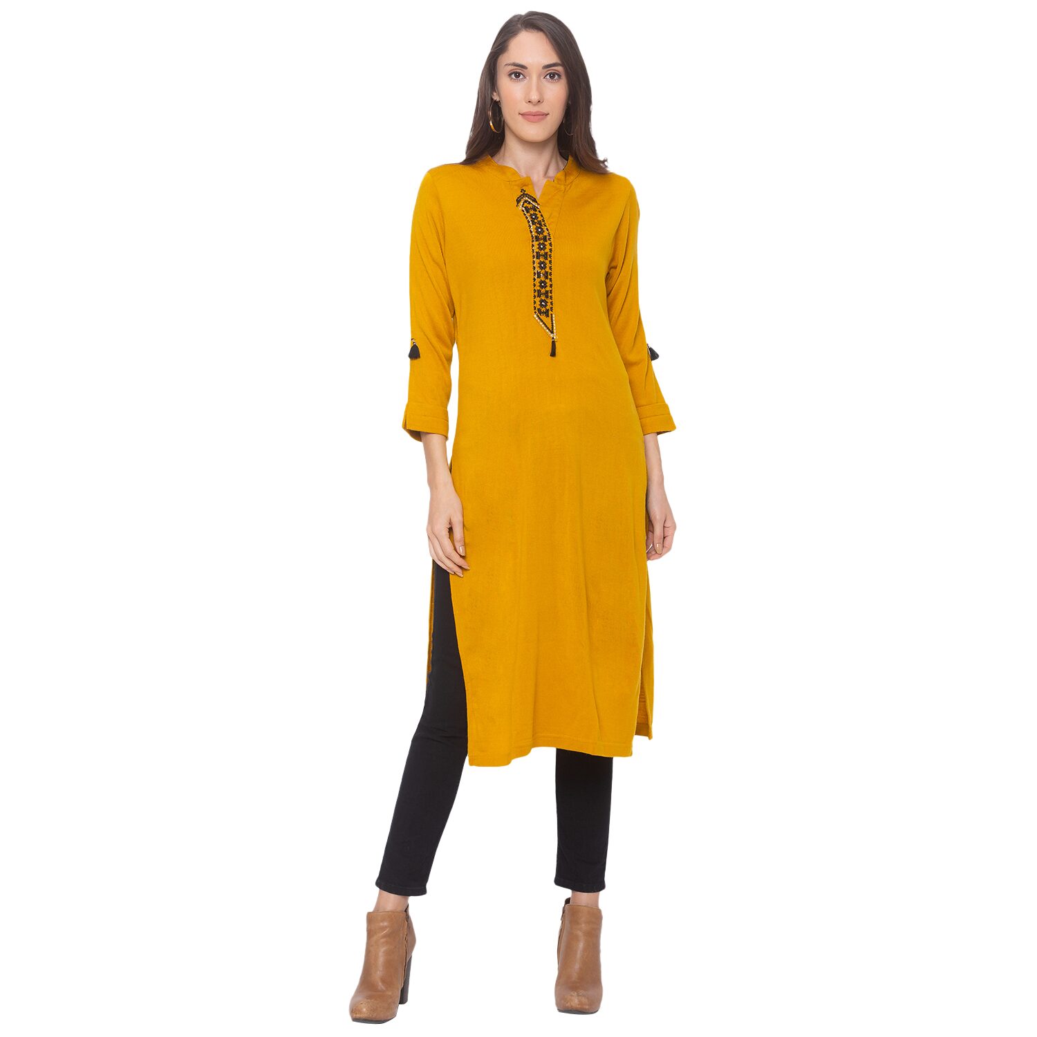 

Globus Women Yellow Solid Straight Kurta
