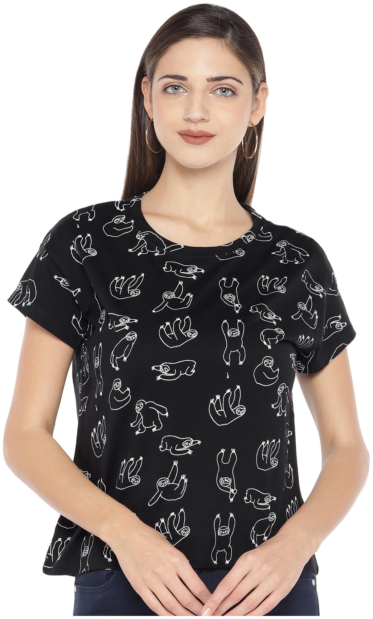 

Globus Women Black Regular fit Round neck Cotton T shirt