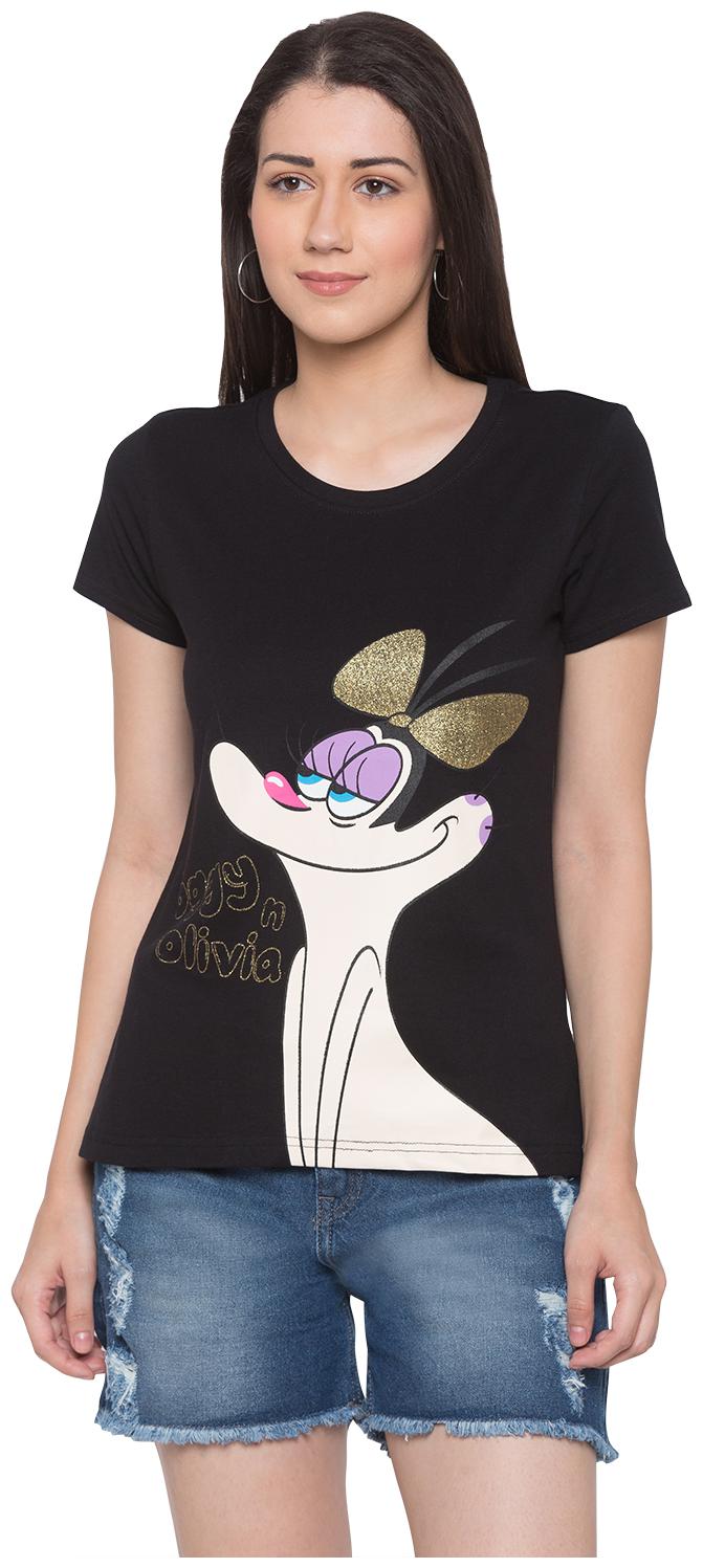 

Globus Women Black Regular fit Round neck Cotton T shirt