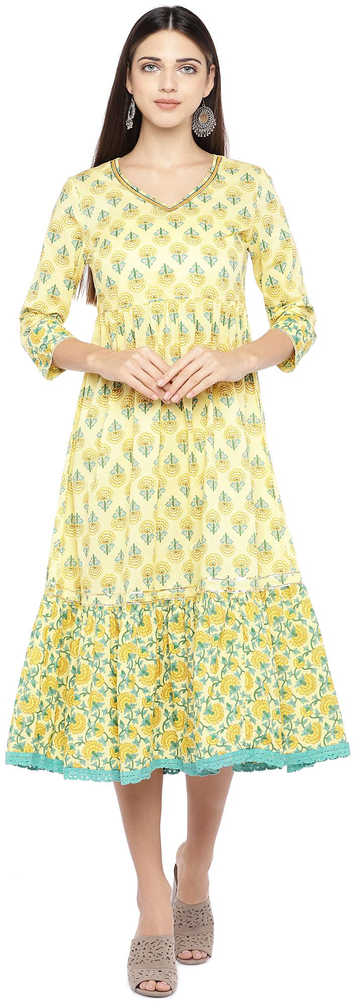 

Globus Yellow Printed Fit flare dress