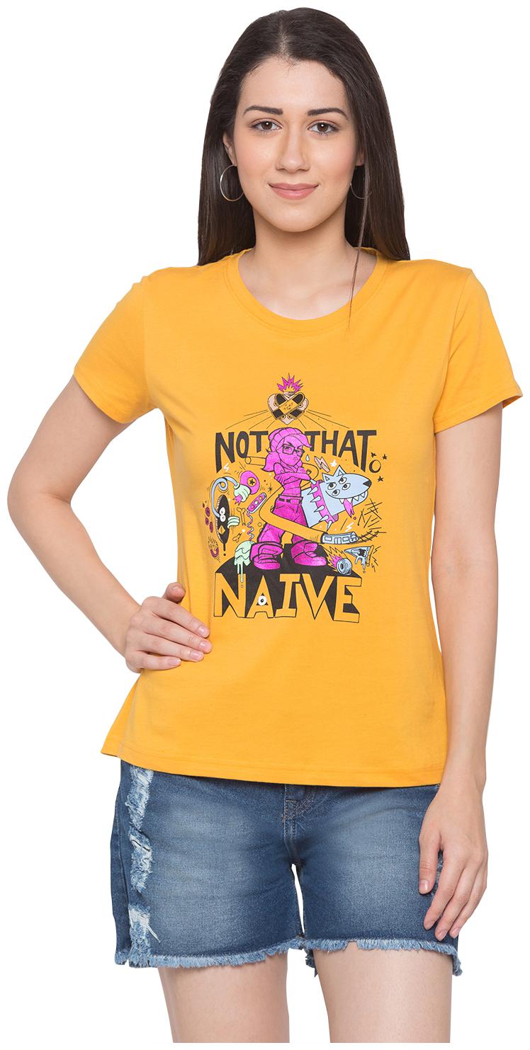 

Globus Women Mustard Regular fit Round neck Cotton T shirt