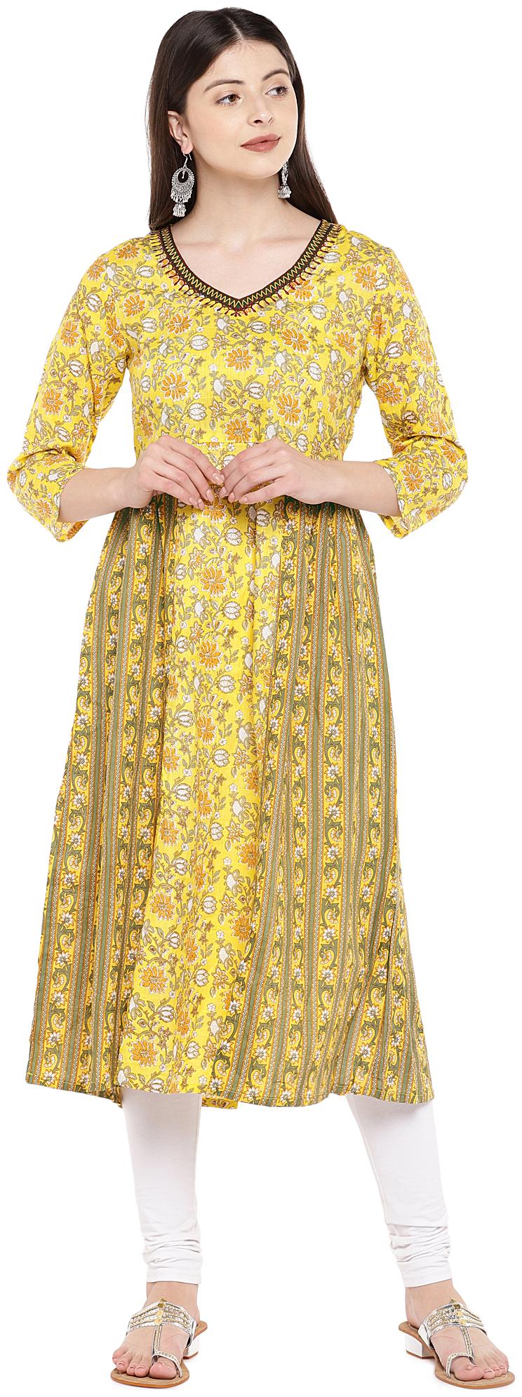 

Globus Women Yellow Printed Anarkali Kurta