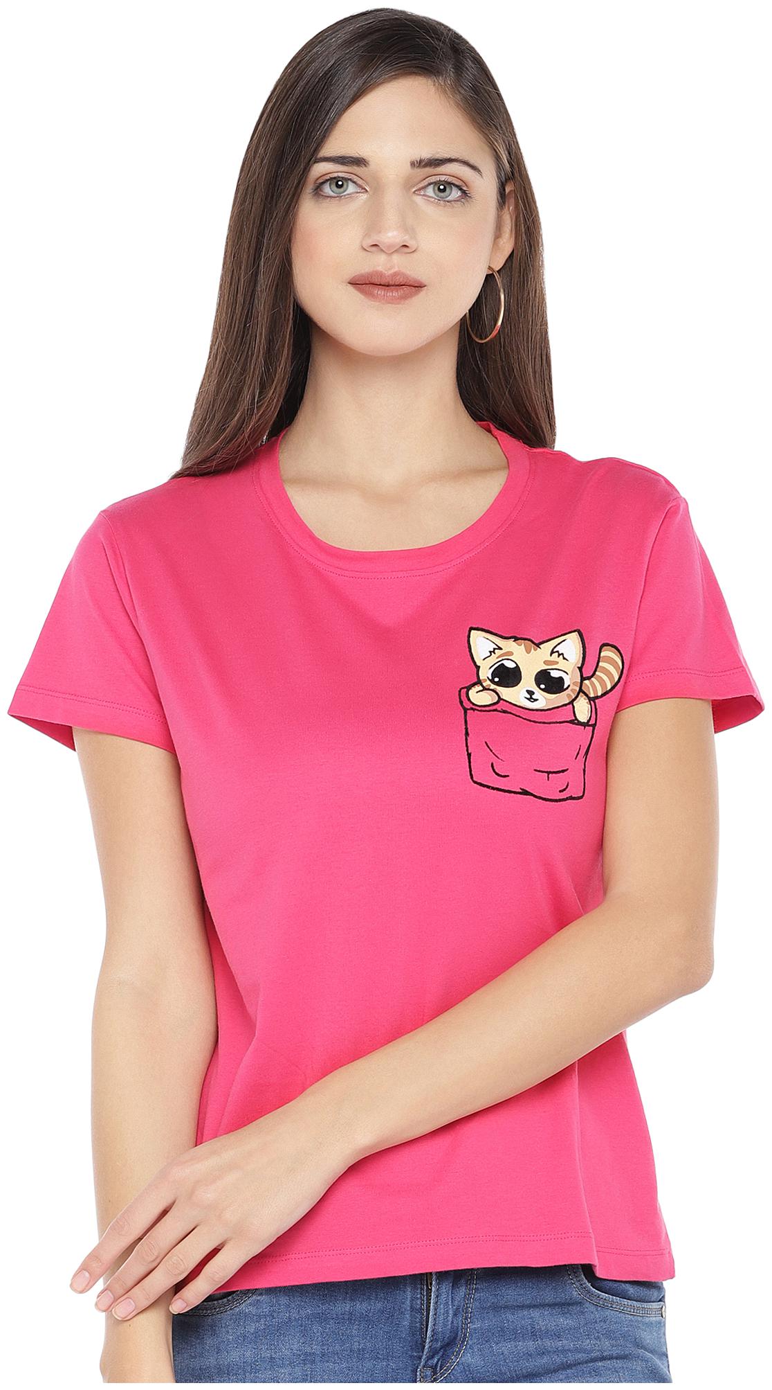 

Globus Women Pink Regular fit Round neck Cotton T shirt