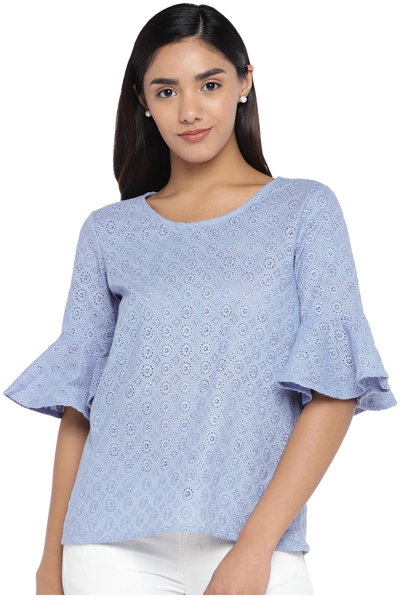 

Globus Women Self design Regular top - Blue