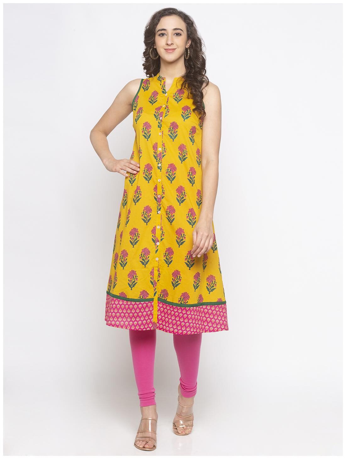 

Globus Women Mustard Floral Anarkali Kurta