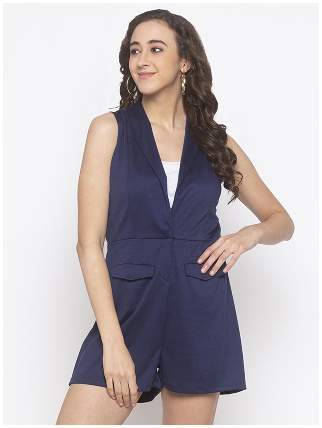 

Globus Cotton Solid Navy Blue Color Romper For Women