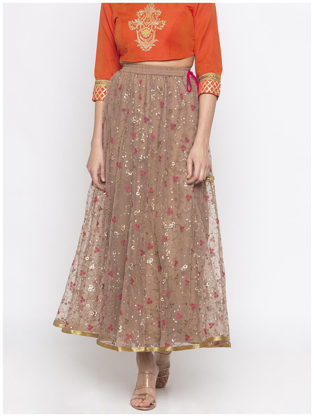 

Globus Embellished Flared skirt Maxi Skirt - Brown