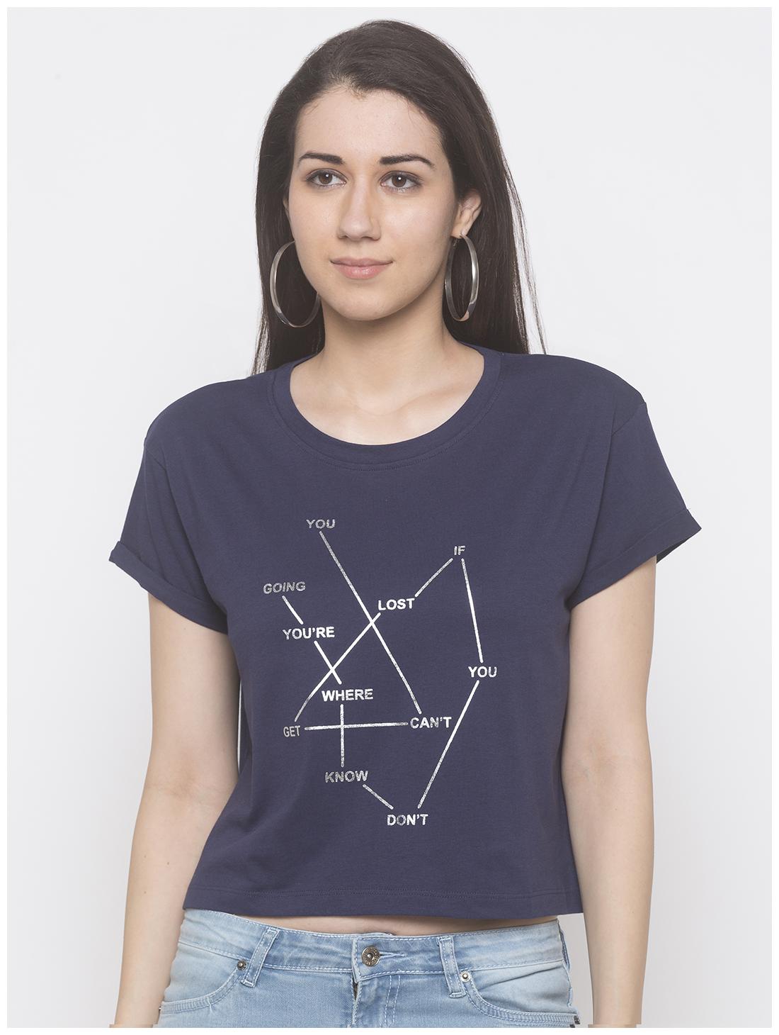 

Globus Cotton Printed Navy Blue Color T Shirt For Women