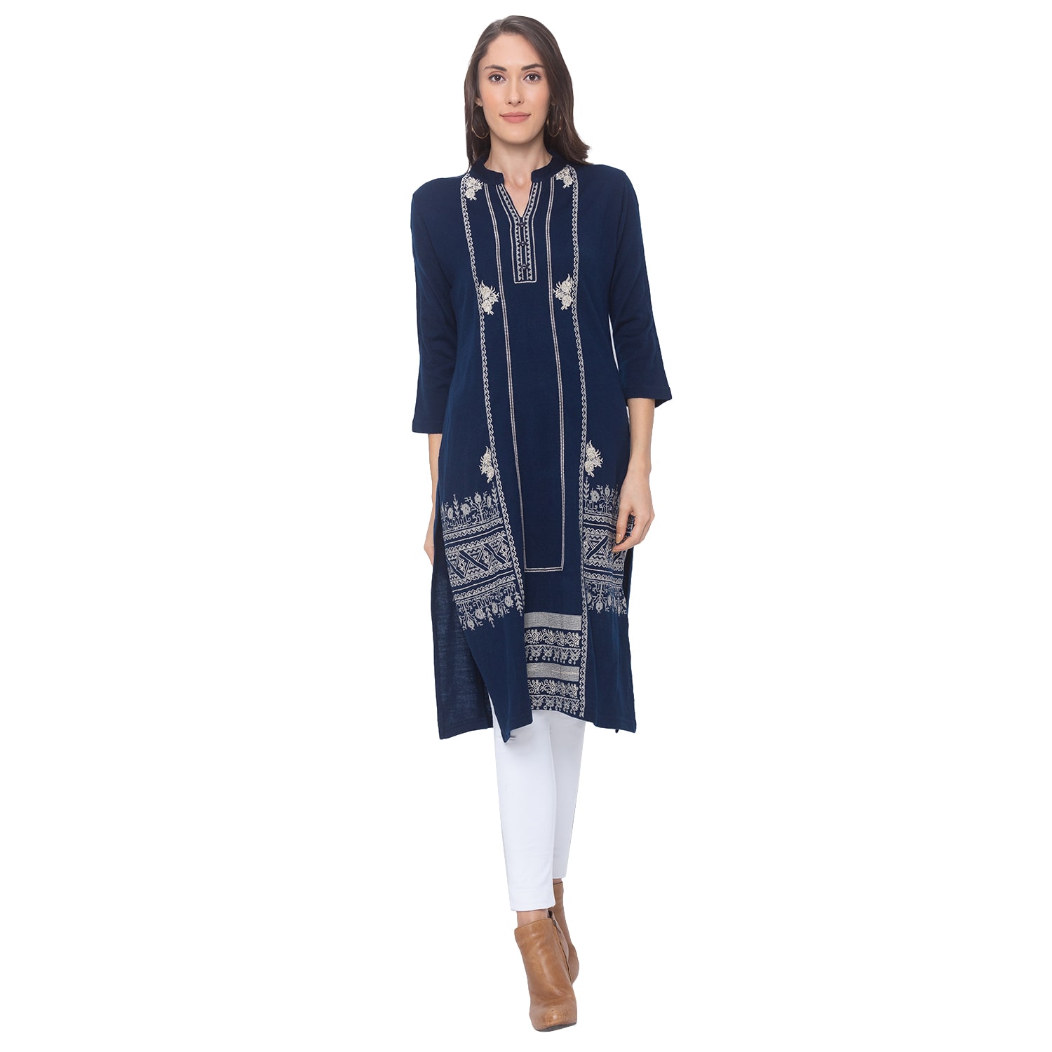

Globus Women Navy Blue Printed Straight Kurta