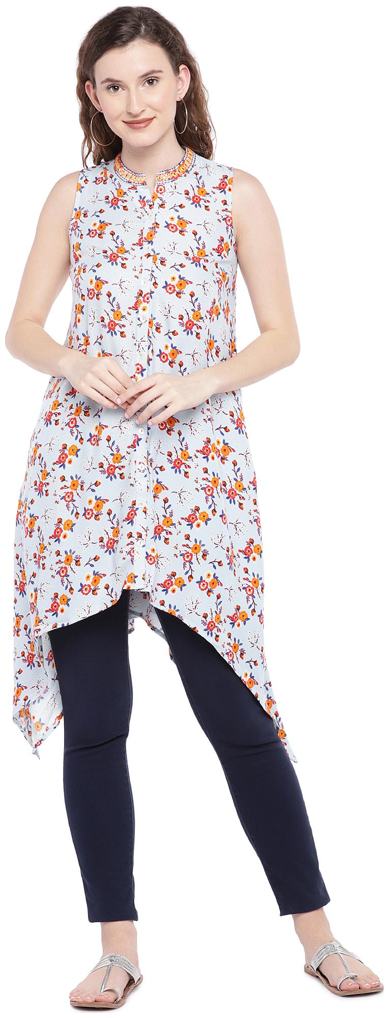 

Globus Cotton Printed Regular Top Turquoise Color