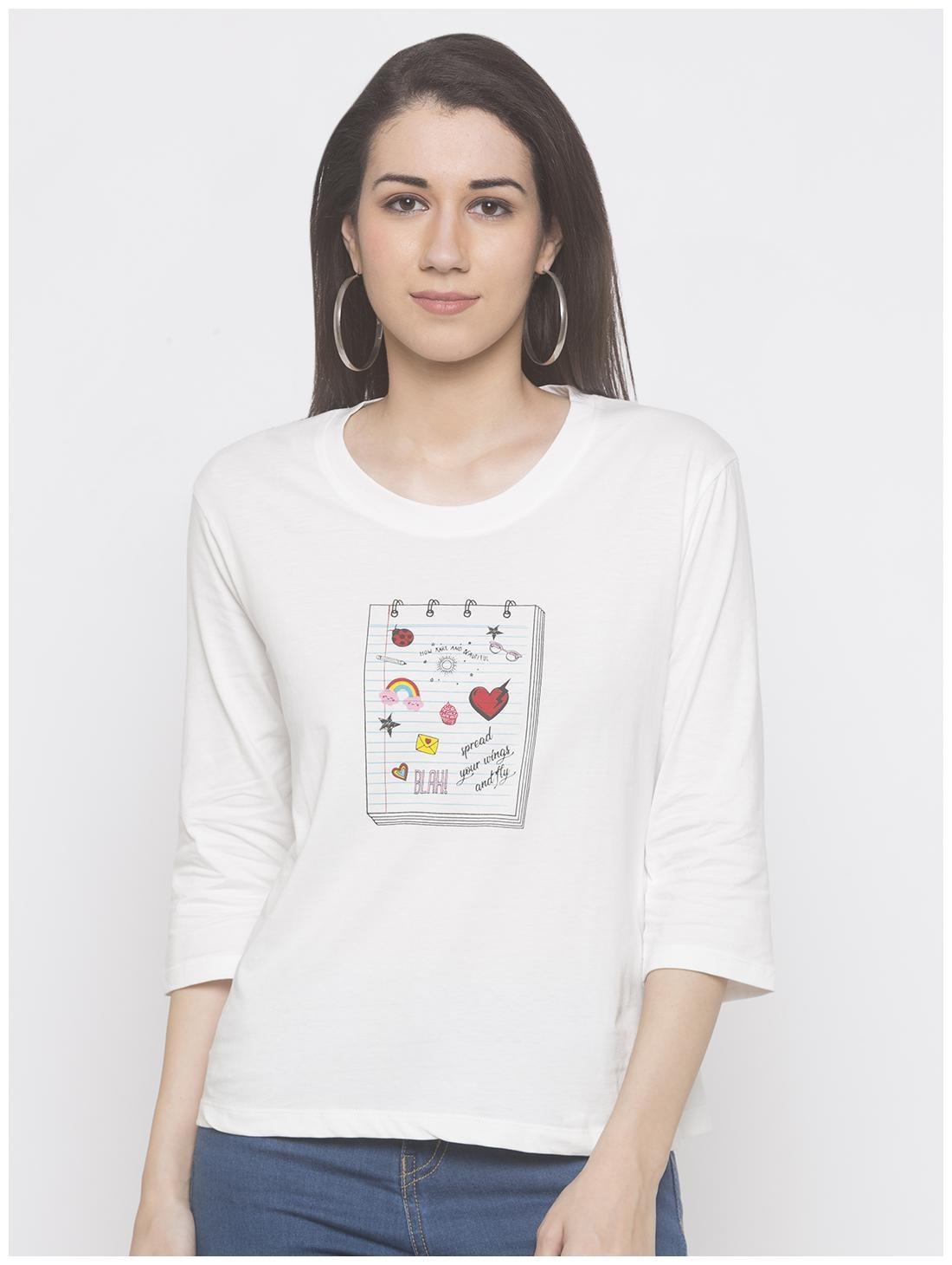

Globus Women White Regular fit Round neck Cotton T shirt