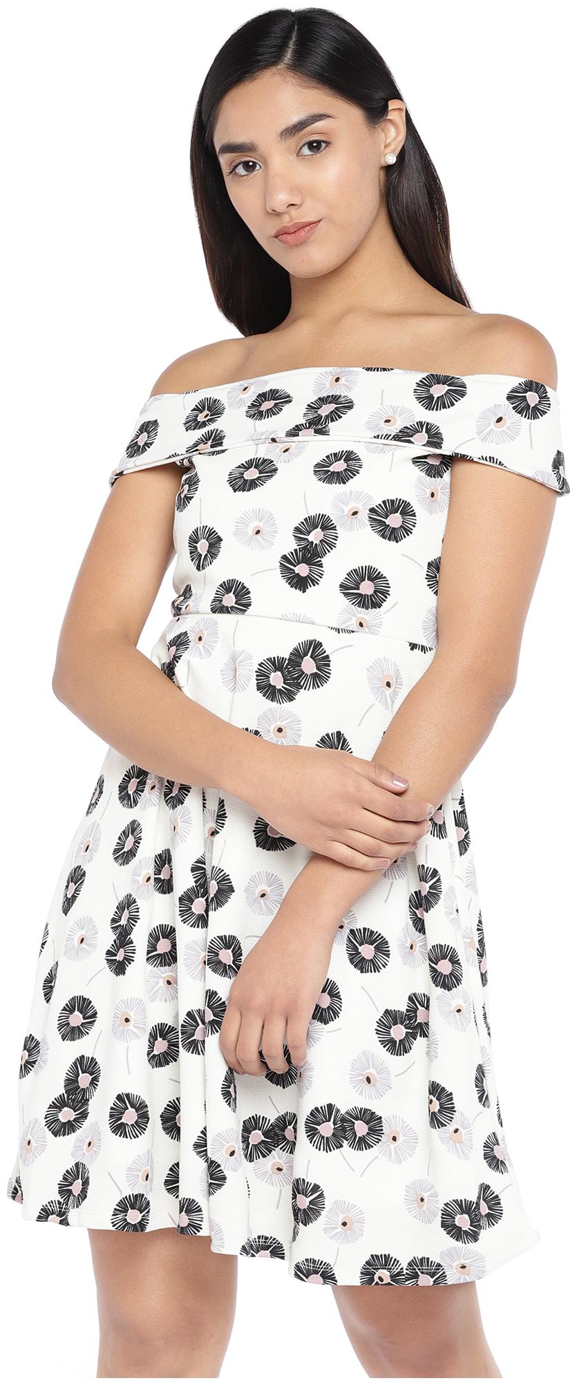 

Globus Cotton Printed White Color A Line Dress For Women
