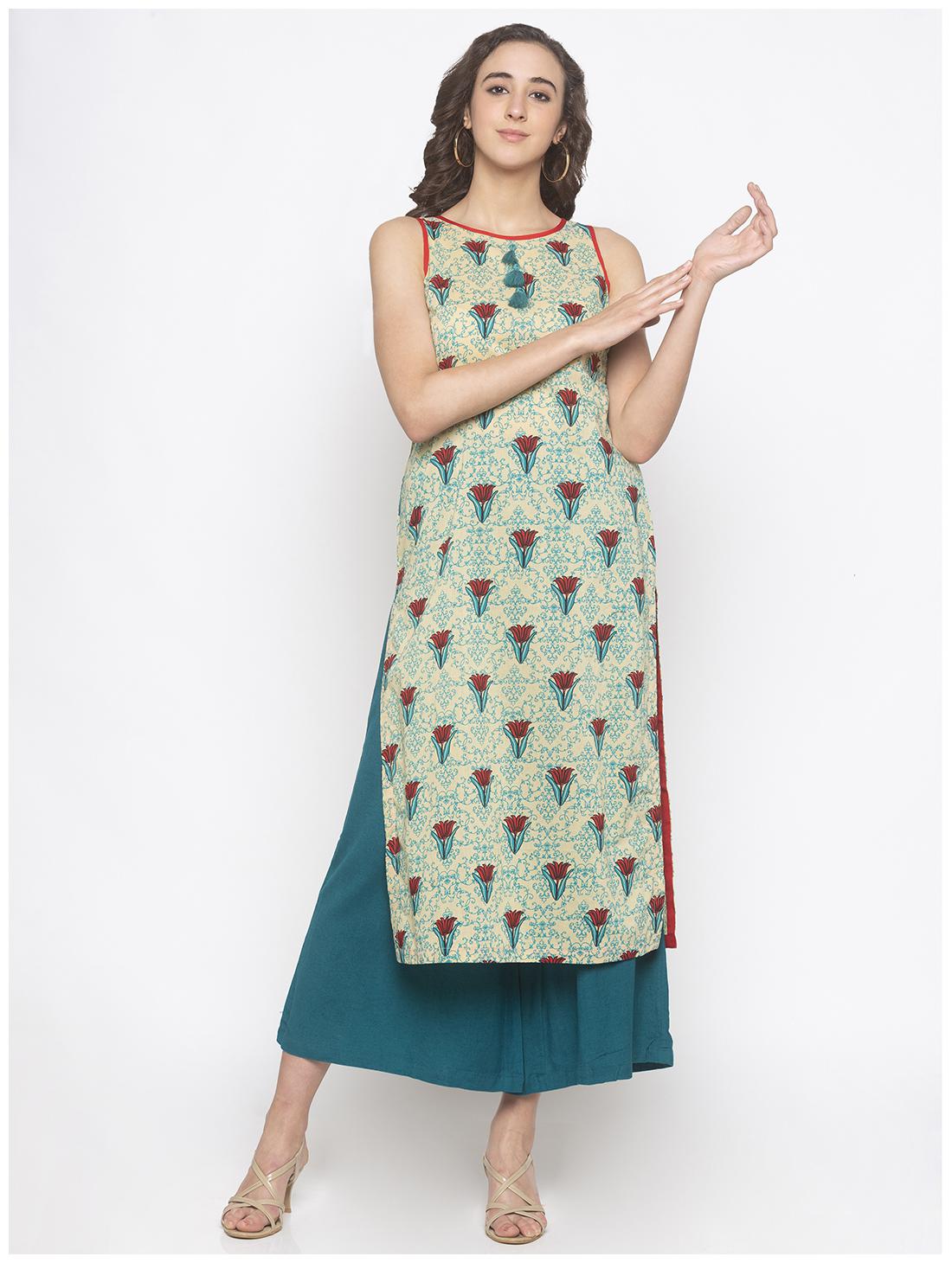 

Globus Women Beige Floral Straight Kurta