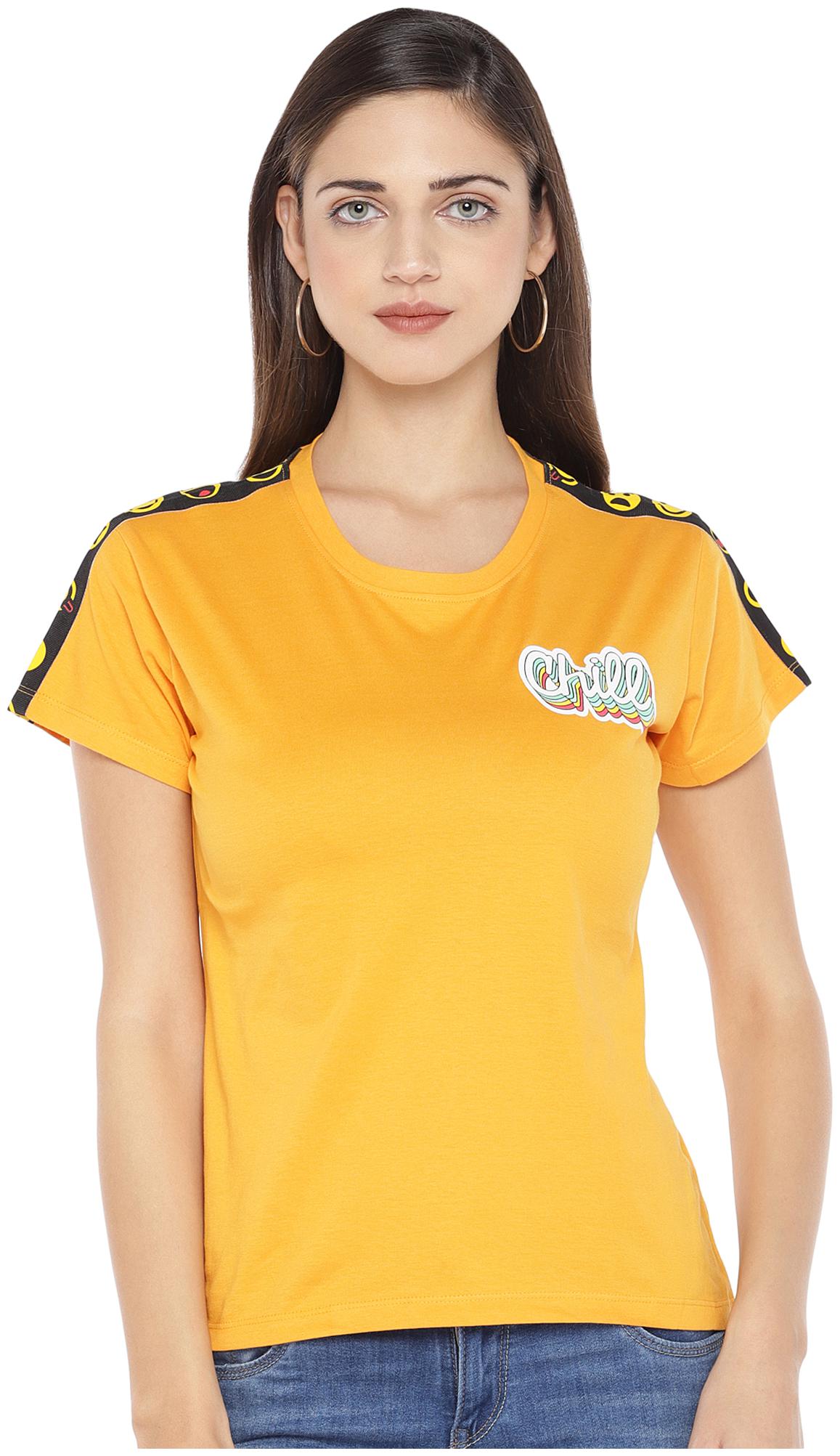 

Globus Women Mustard Regular fit Round neck Cotton T shirt