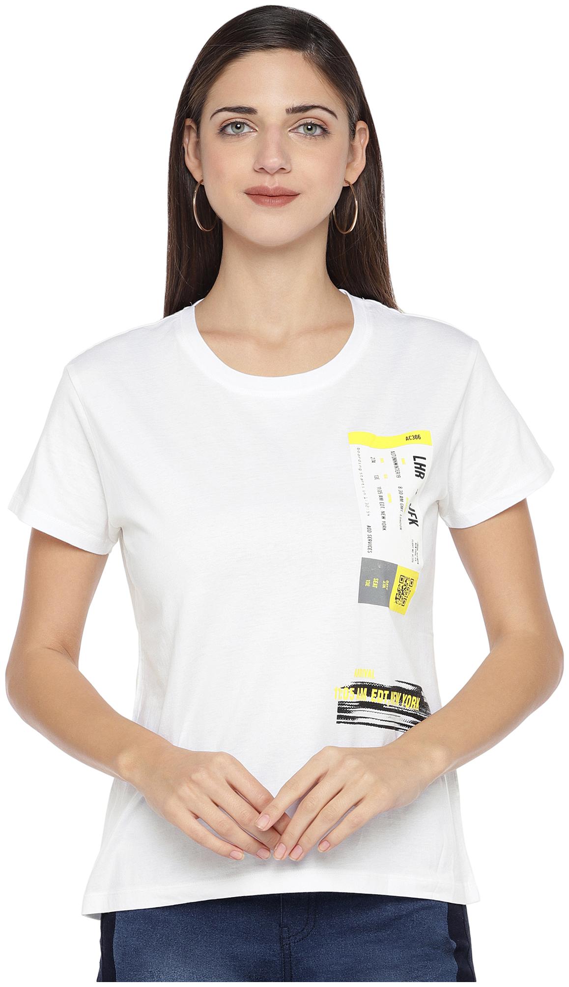 

Globus Women White Regular fit Round neck Cotton T shirt