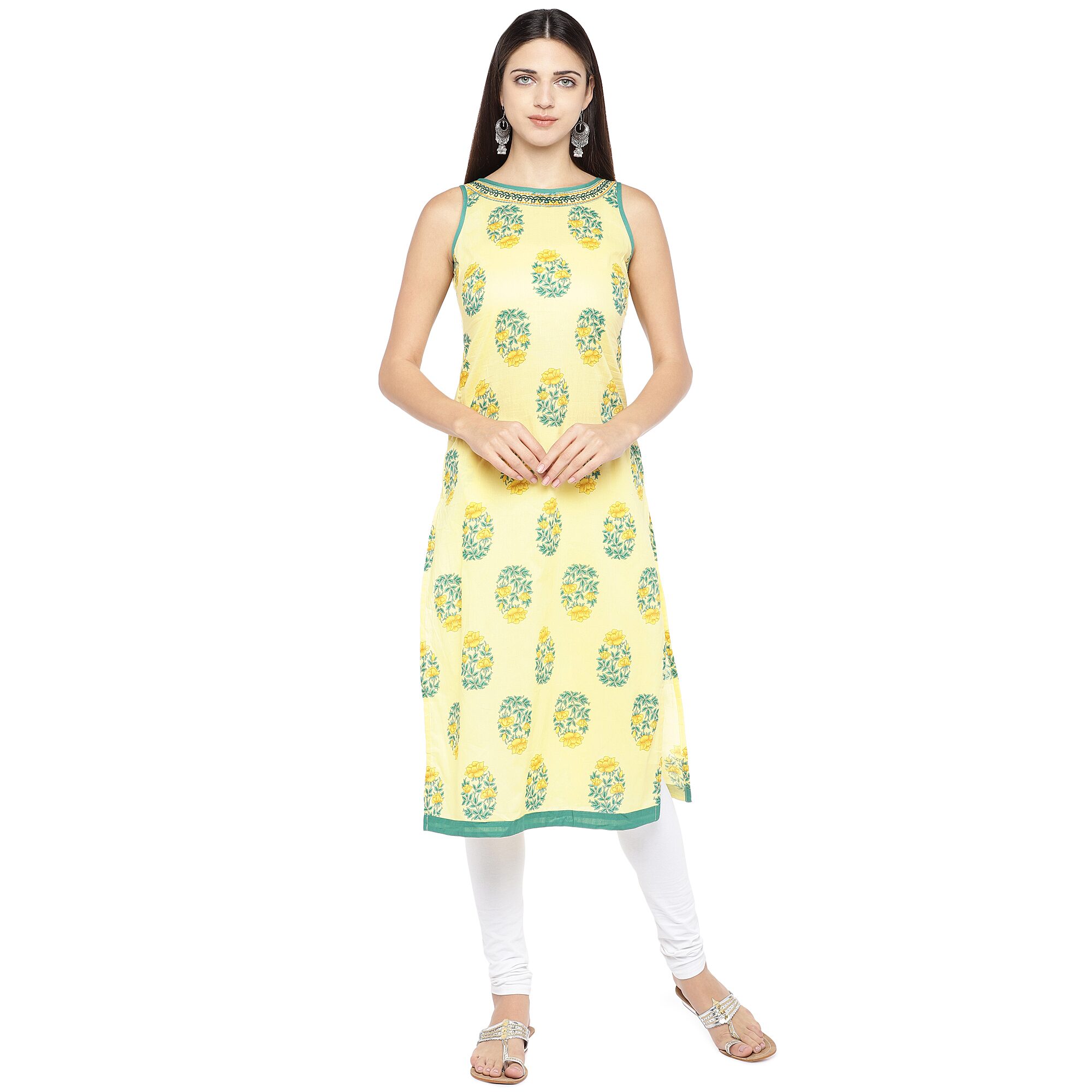 

Globus Women Yellow Floral Straight Kurta