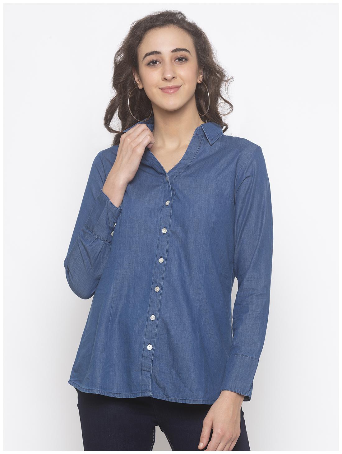 

Globus Women Navy Blue Solid Regular Fit Shirt