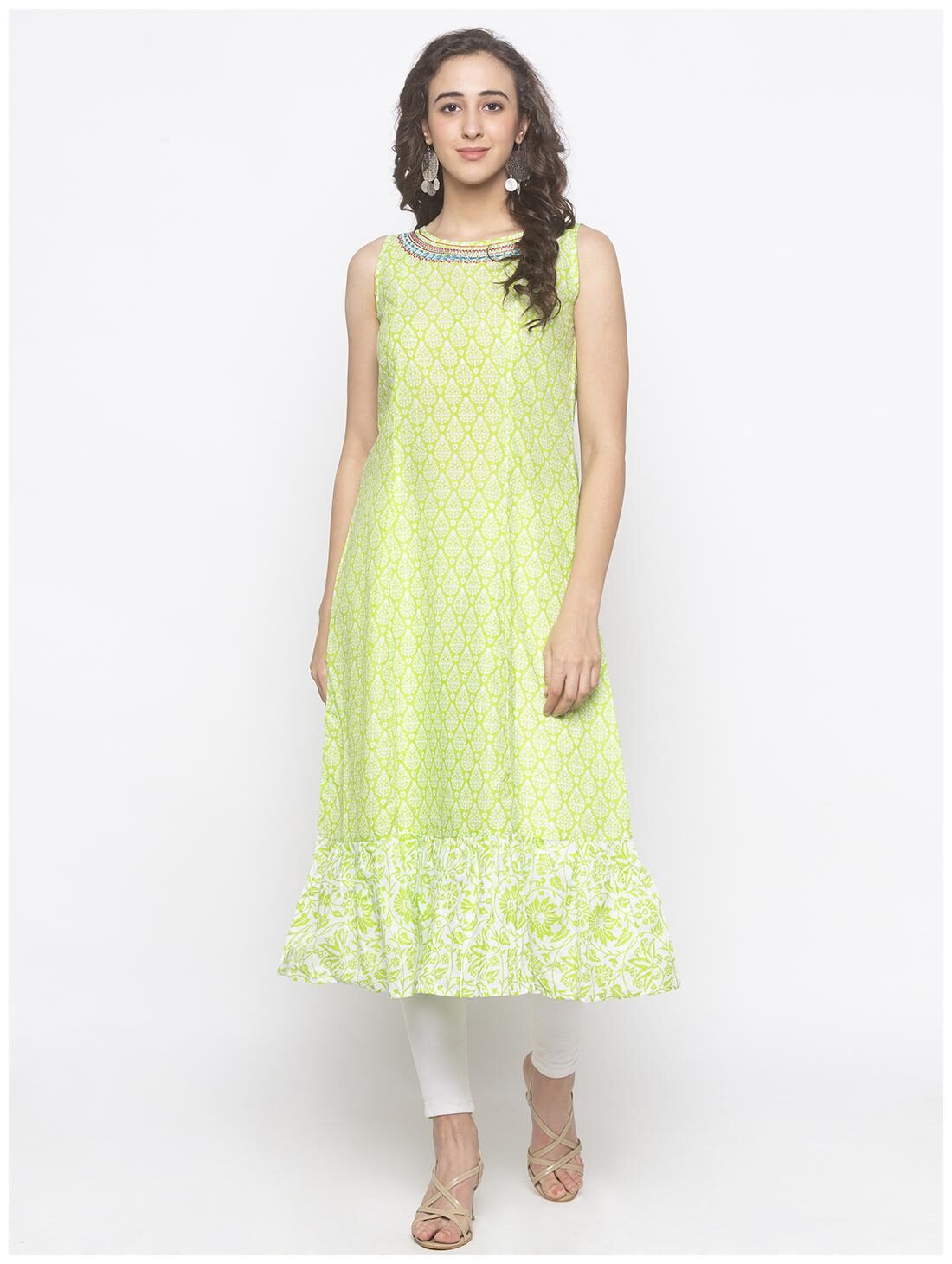 

Globus Women Green Printed Anarkali Kurta