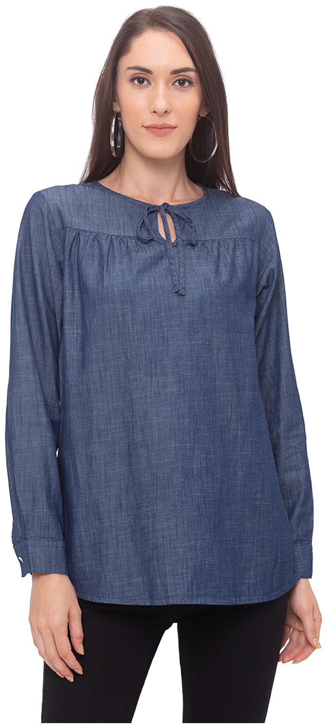

Globus Cotton Solid Navy Blue Color Regular Top For Women