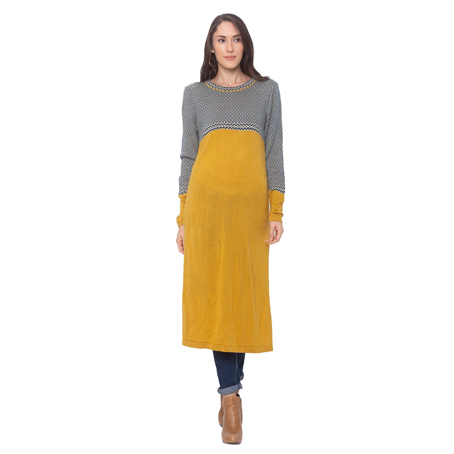 

Globus Women Yellow Blue Printed Straight Kurta