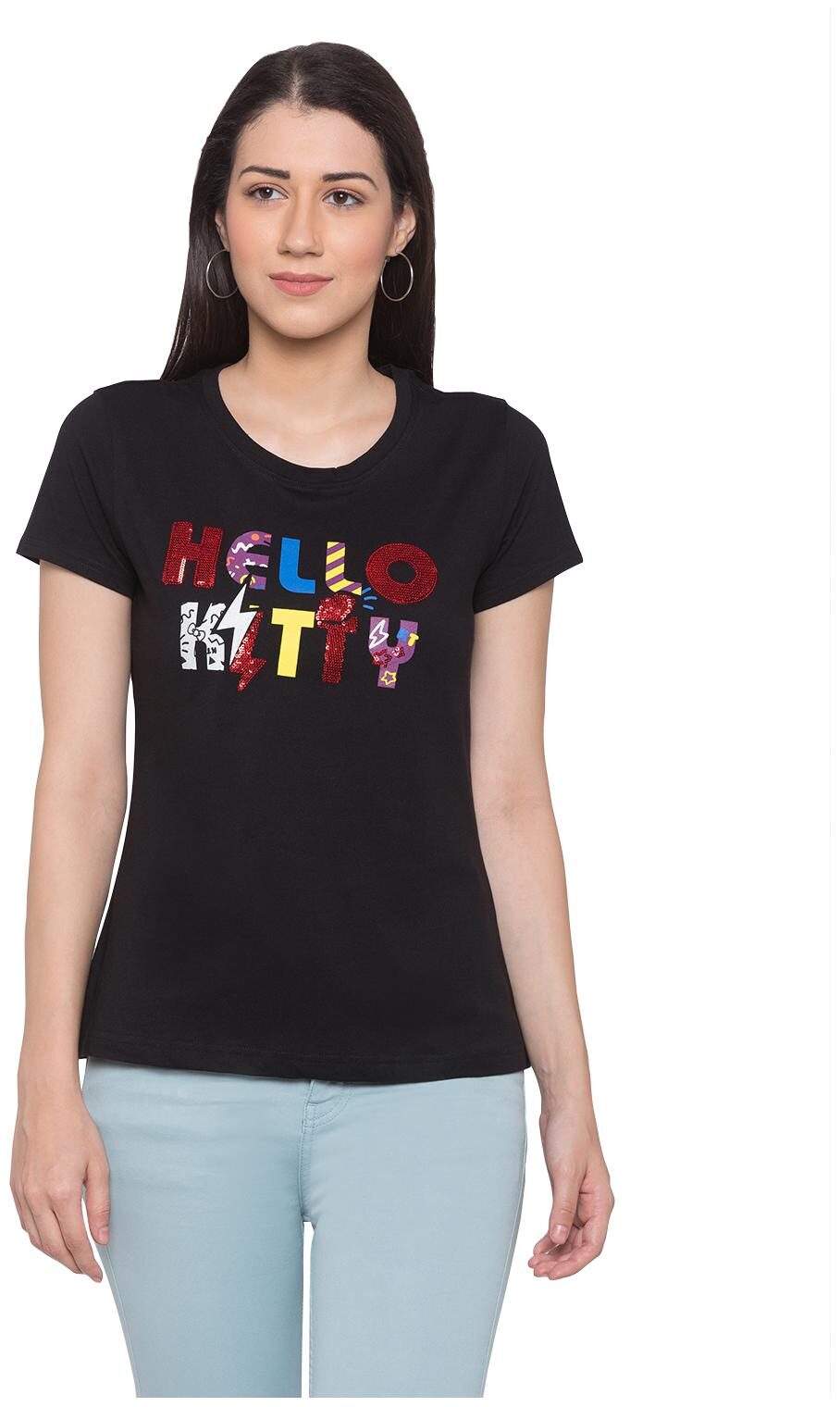 

Globus Women Black Regular fit Round neck Cotton T shirt
