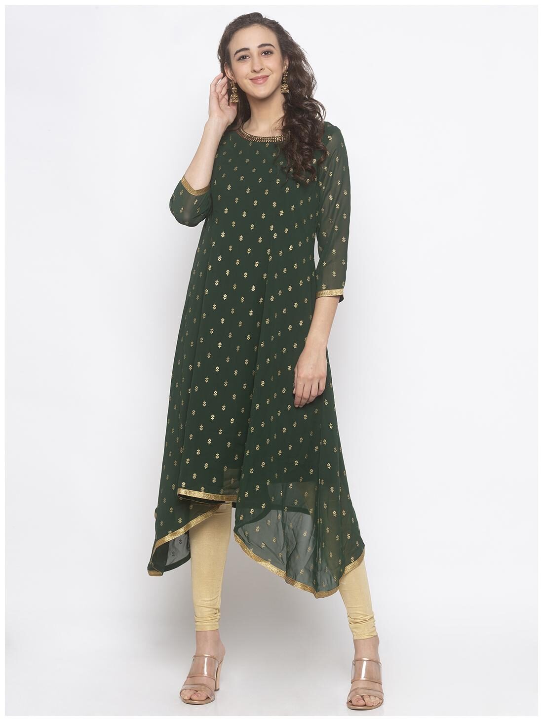 

Globus Women Green Printed Anarkali Kurta