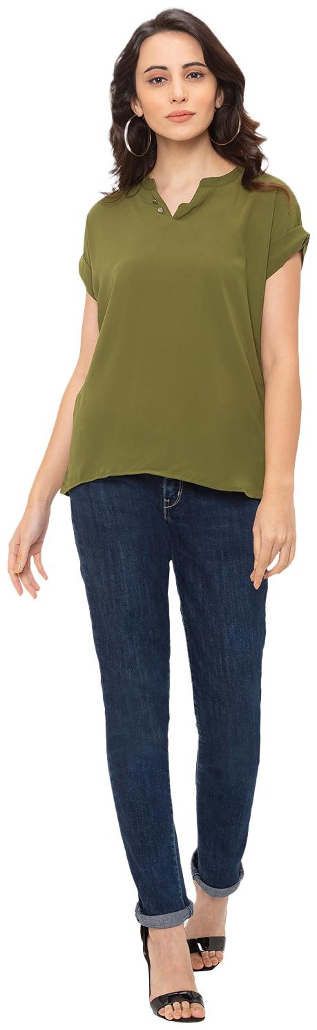 

Globus Cotton Solid Olive Color Top For Women