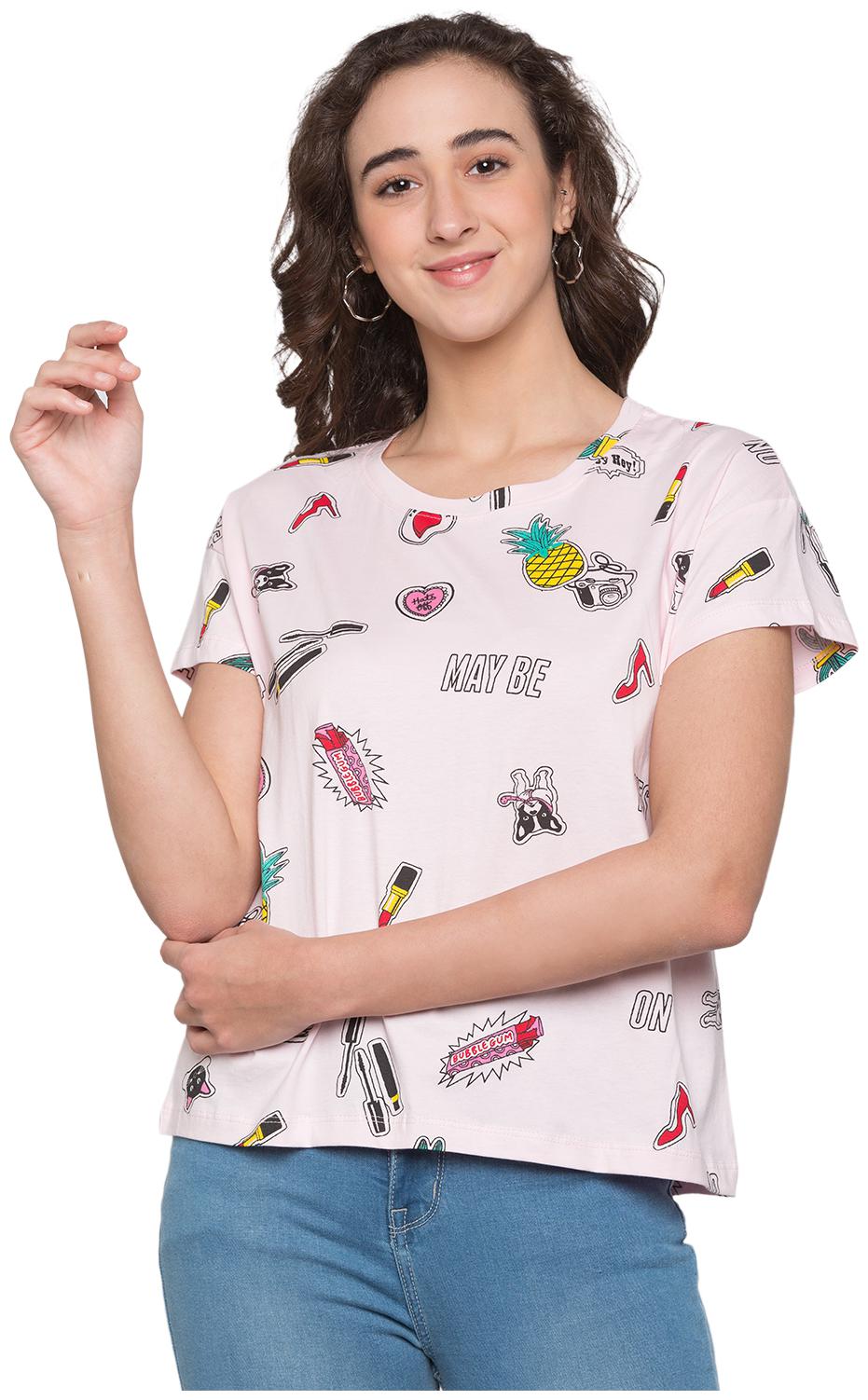 

Globus Women Pink Regular fit Round neck Cotton T shirt