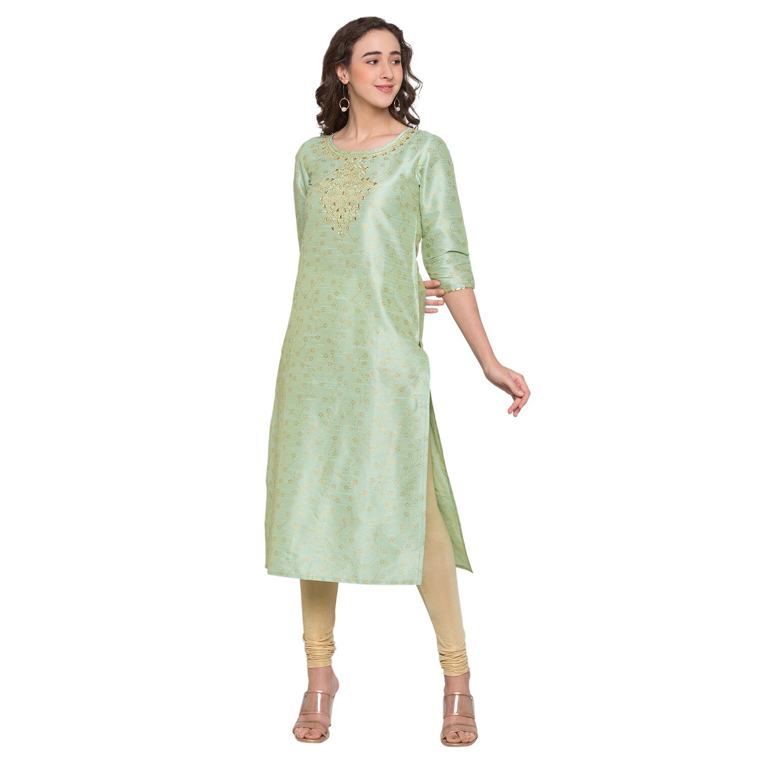 

Globus Women Green Embroidered Straight Kurta