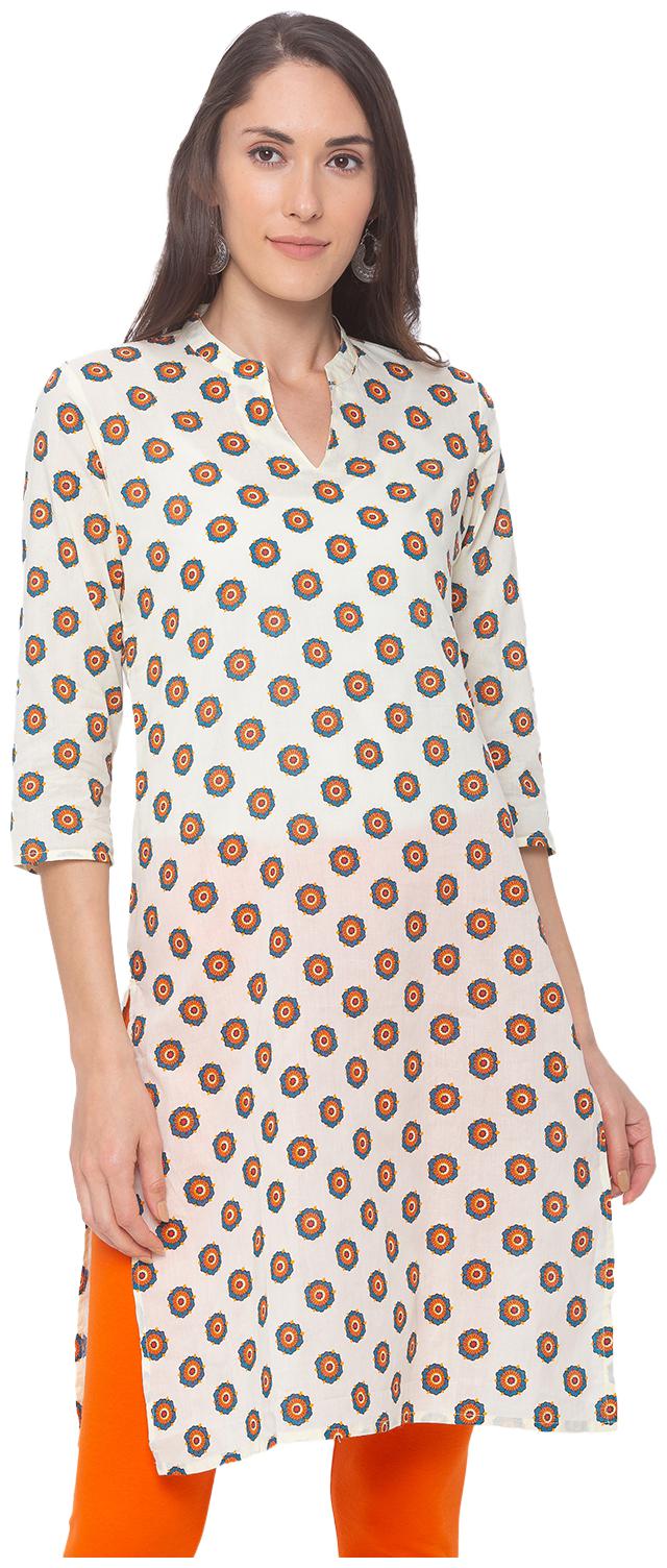 

Globus Women White Printed Straight Kurta