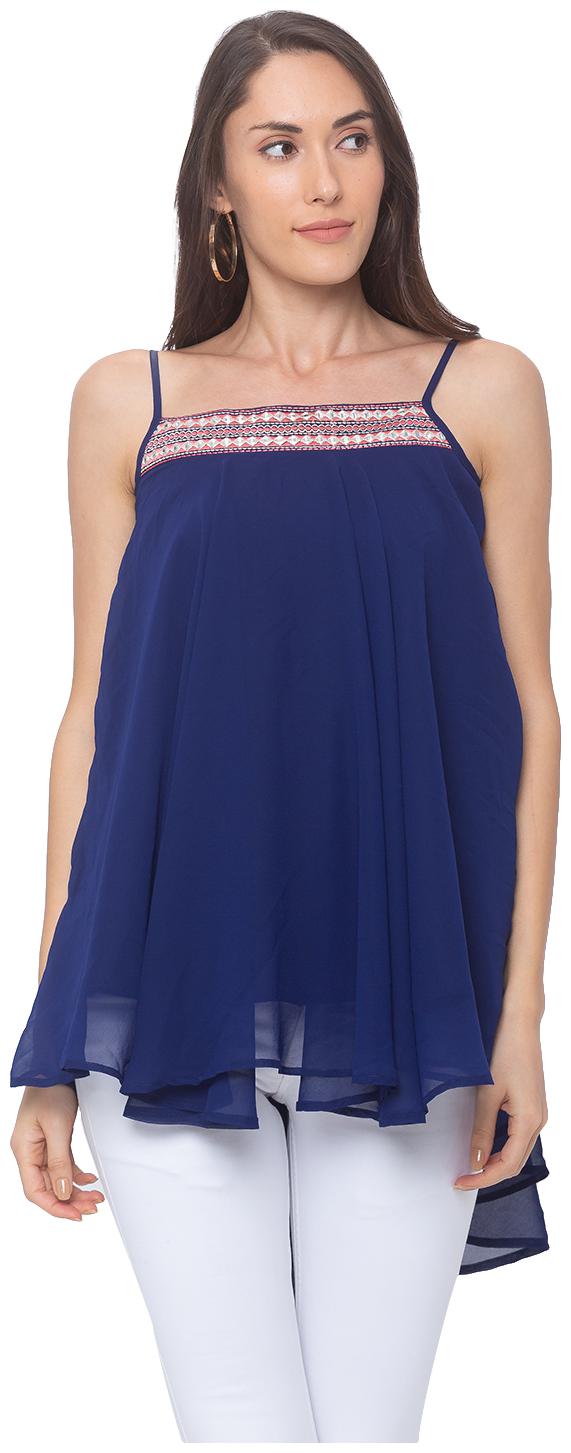 

Globus Cotton Solid Navy Blue Color Regular Top For Women