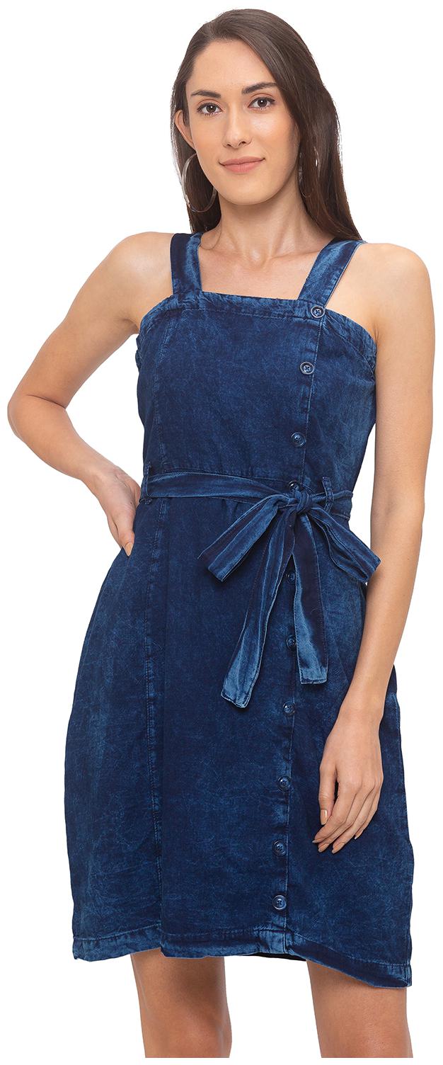 

Globus Cotton Solid Navy Blue Color Sheath Dress For Women