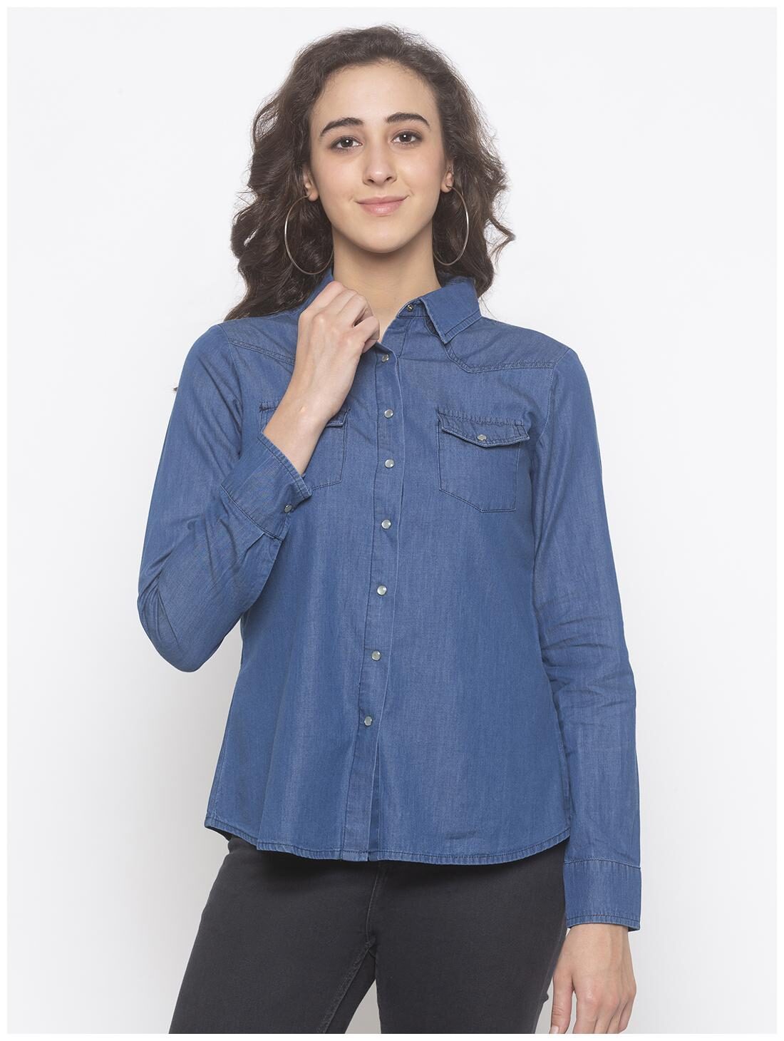 

Globus Women Blue Solid Regular Fit Shirt