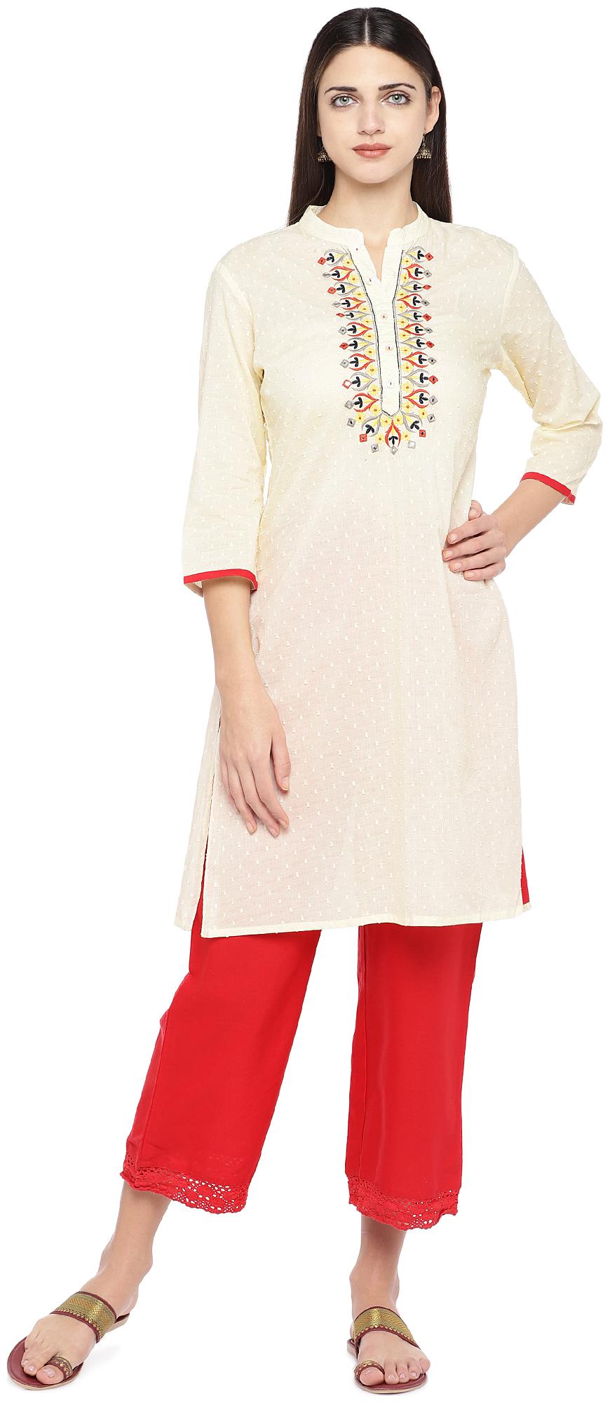 

Globus Cotton Embroidered White Color Kurta For Women