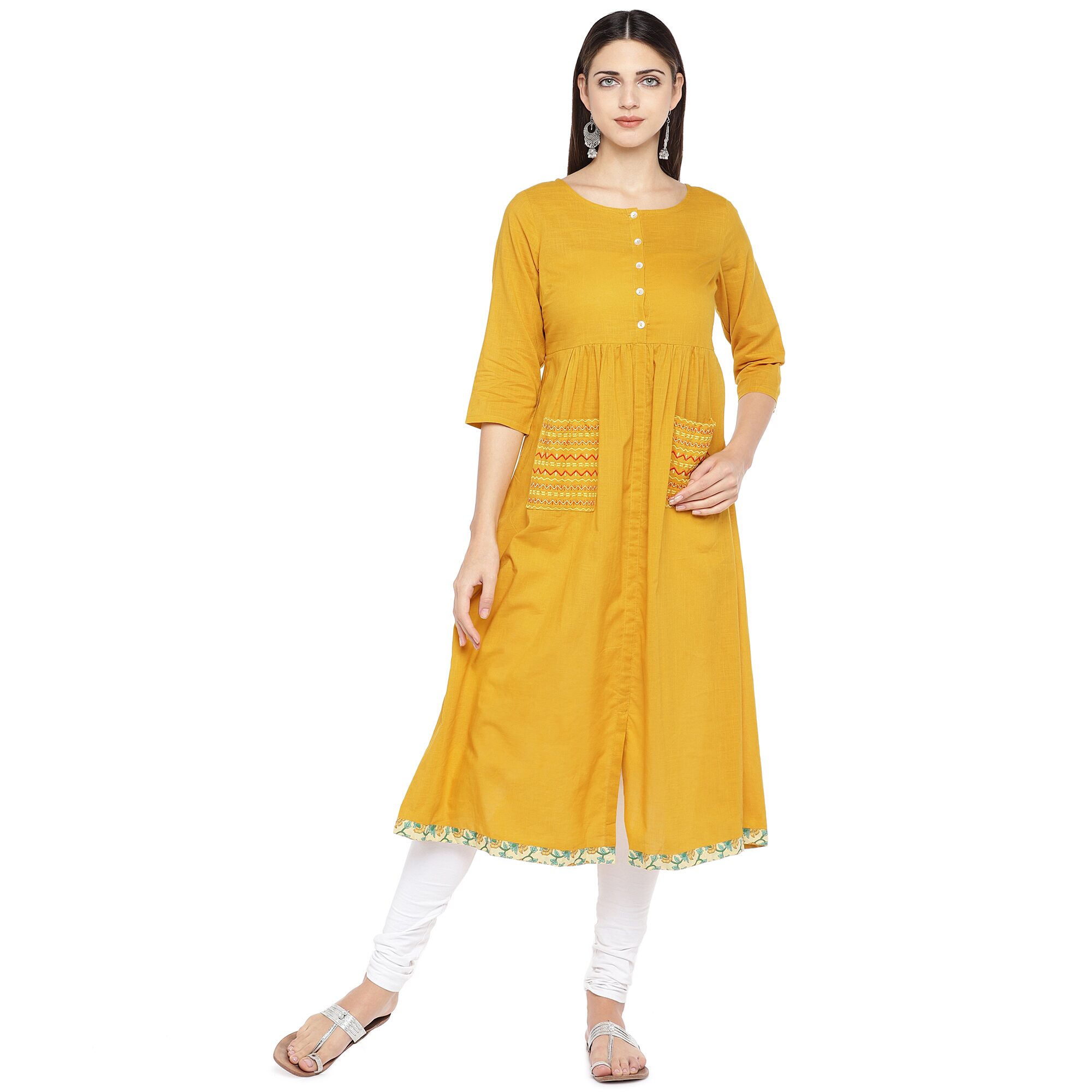 

Globus Cotton Solid Yellow Color Kurta For Women