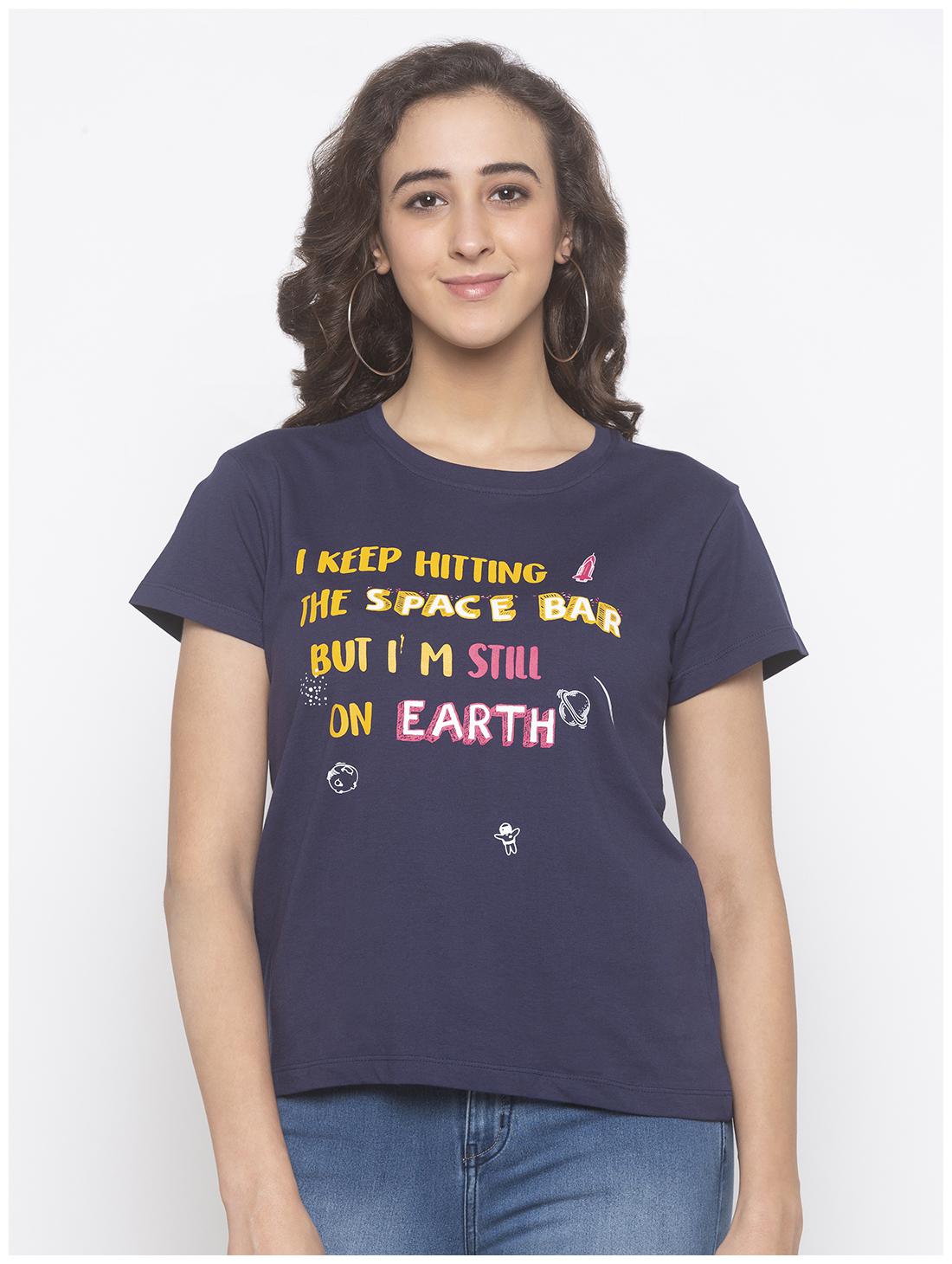 

Globus Cotton Printed Navy Blue Color T Shirt For Women